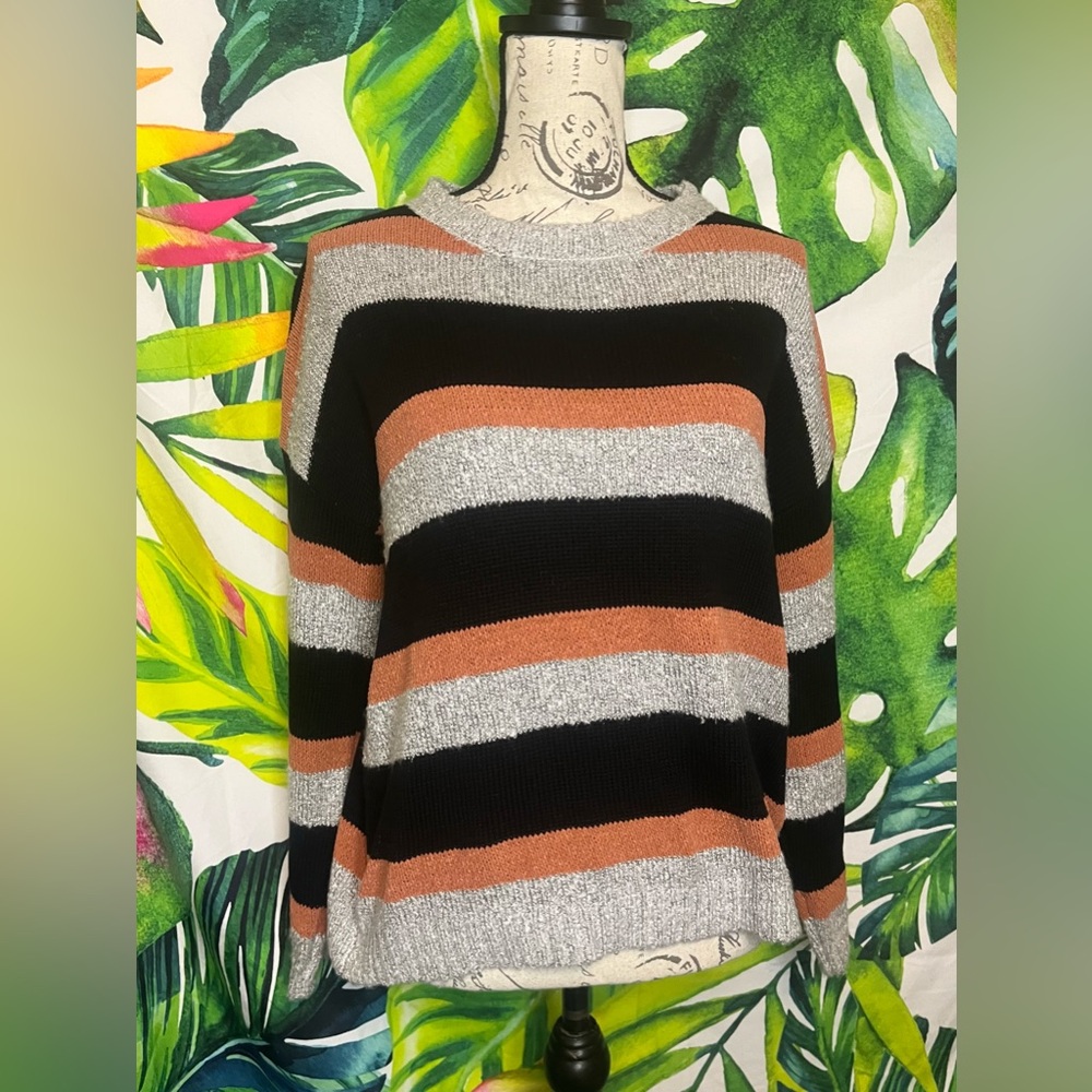 Billabong S Grey Orange Black Striped Fall Winter School College Skater Sweater